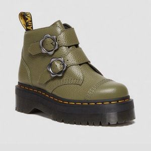 Dr. Martens Devon Flower Buckle Leather Platform Boots